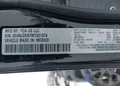 2021 Jeep Compass 80Th Anniversary 4X4 из США, поврежденный, VIN 3C4NJDEB7MT521374